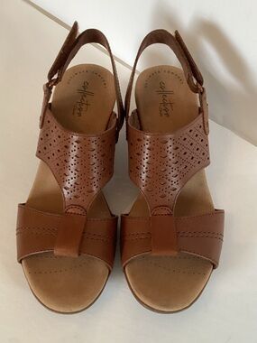 Clarks Brown Perforated Leather Slingback Sandals